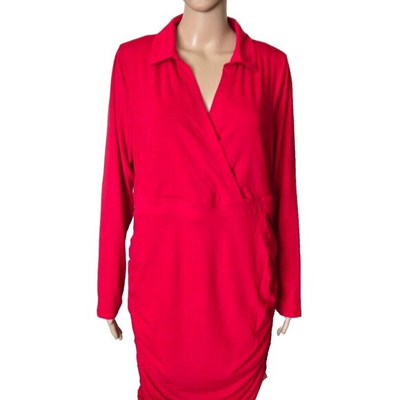 Torrid Mini Jersey Long Sleeve Collar Surplice red Dress - Picture 6 of 13
